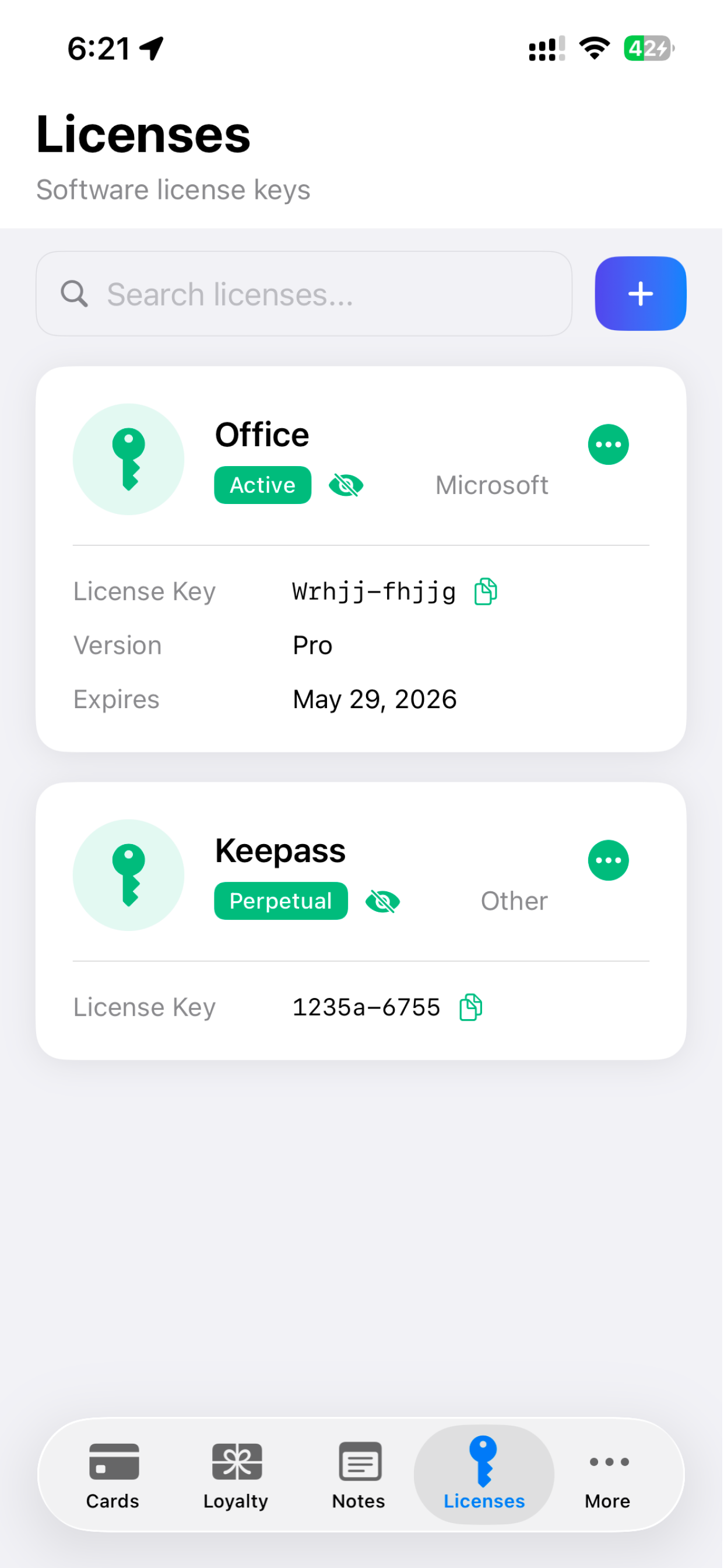 License keys list