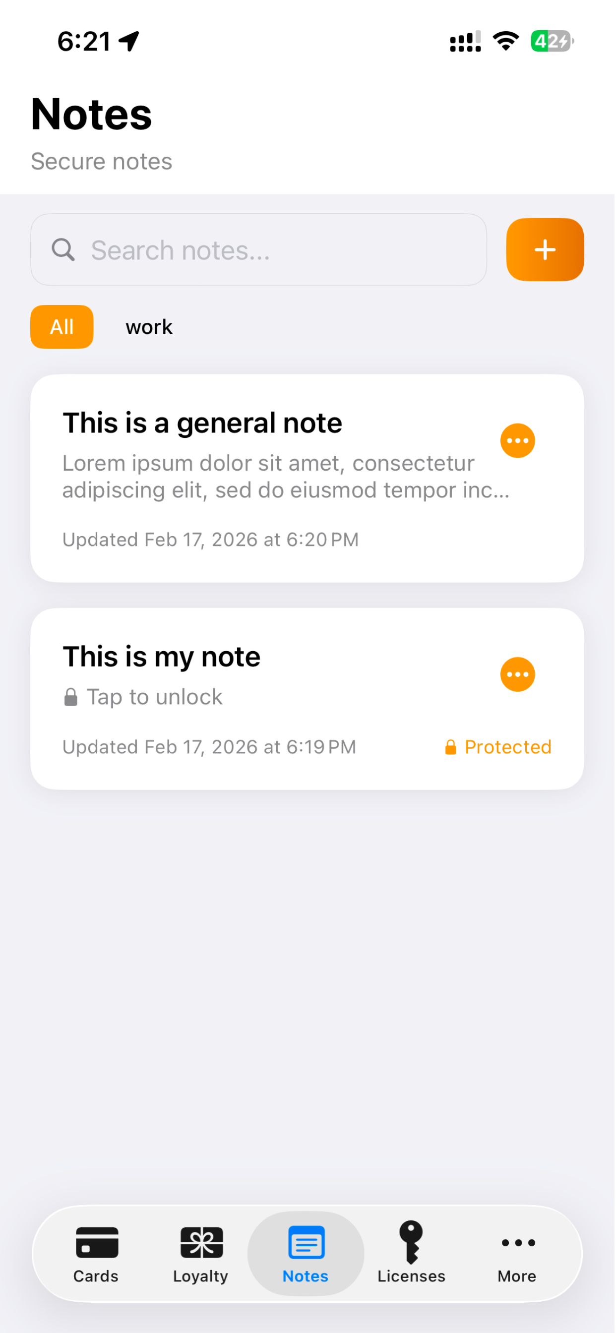 Notes list