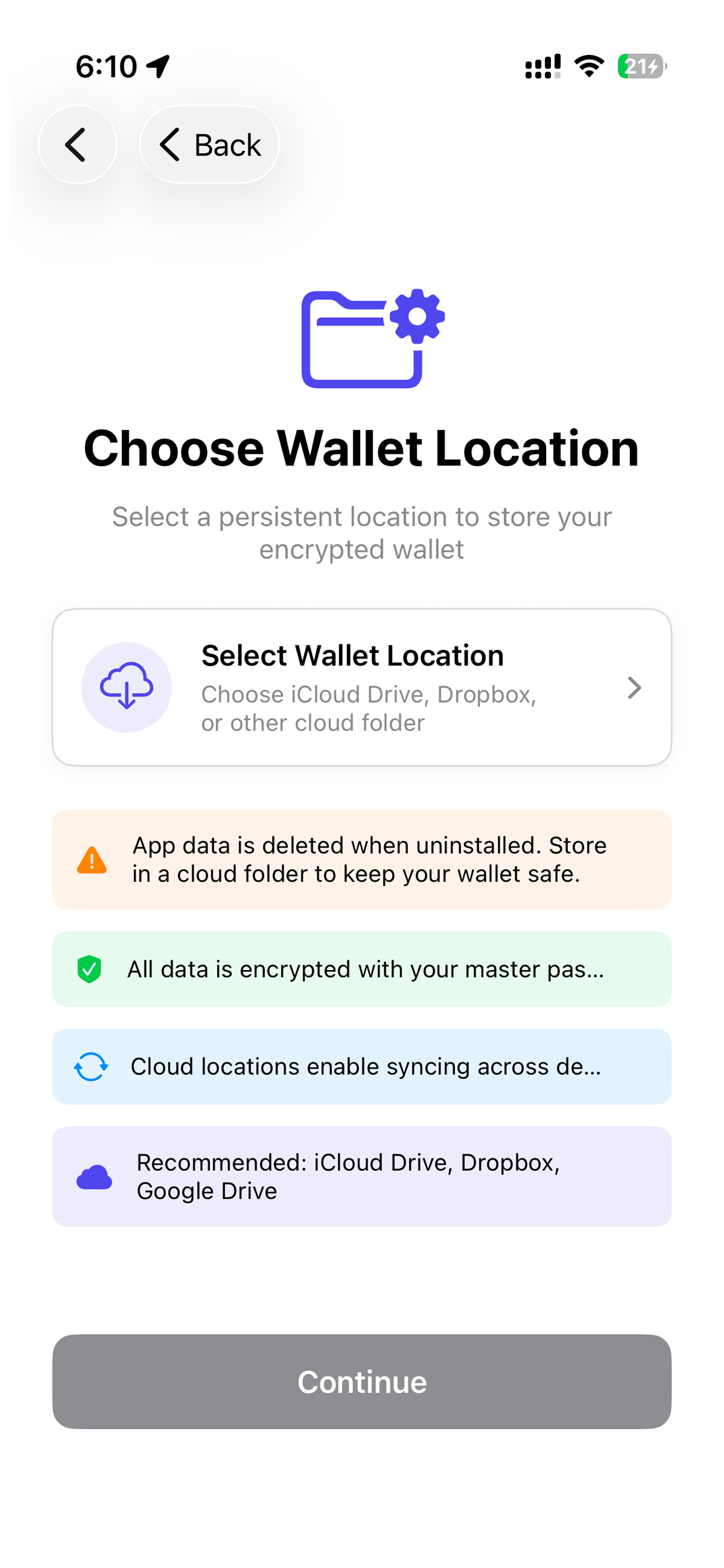 Select wallet screen