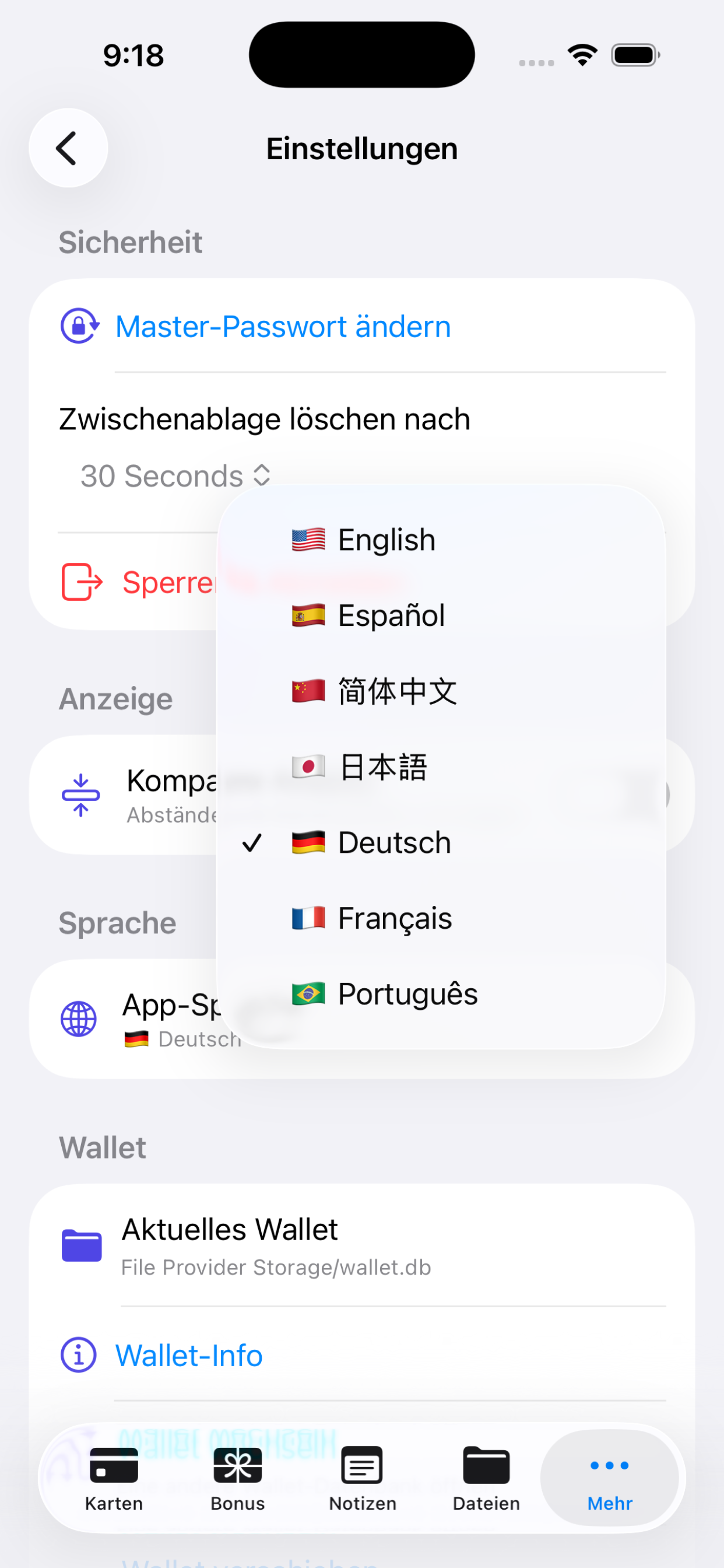 Language selection
